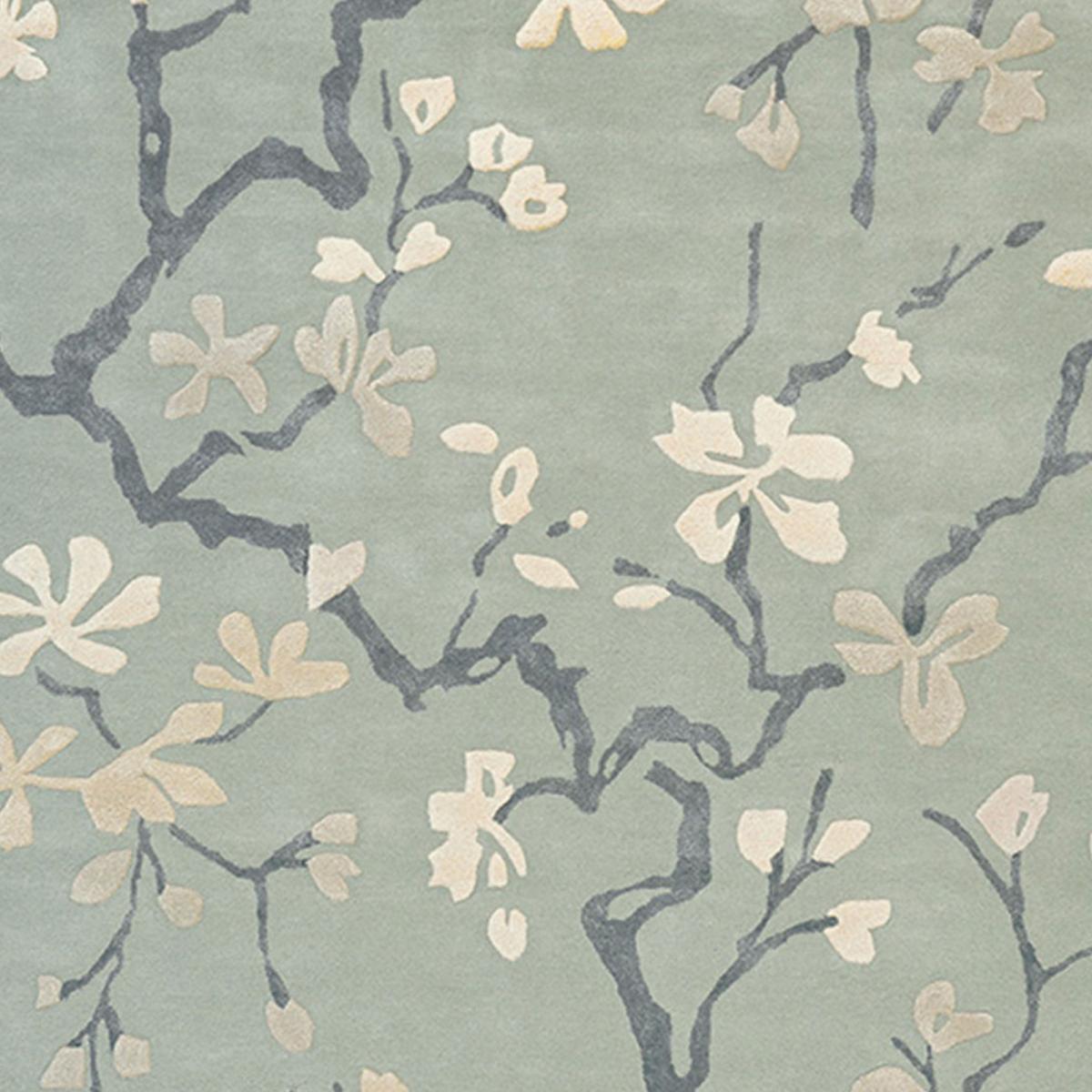 Tapis salon et chambre fait à la main en laine motif floral ANTHEA bleu gris, UN AMOUR DE TAPIS