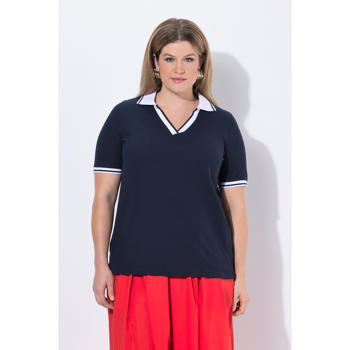 Polo à manches courtes, modèle bicolore marine, ULLA POPKEN
