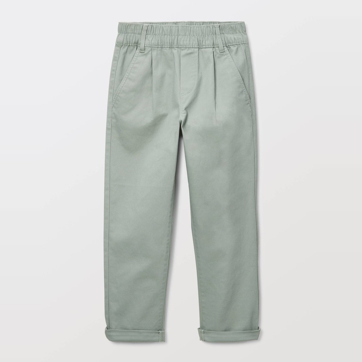 Pantalon droit élastiqué uni en coton beryl, MONOPRIX
