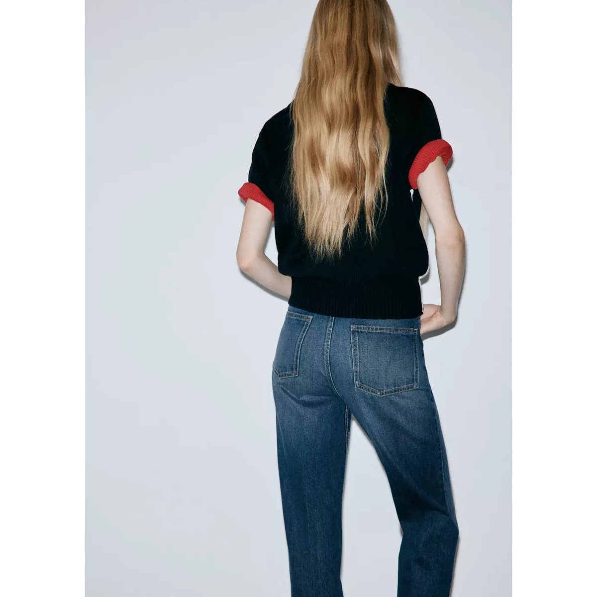 Jean droit taille haute bleu foncé, MANGO