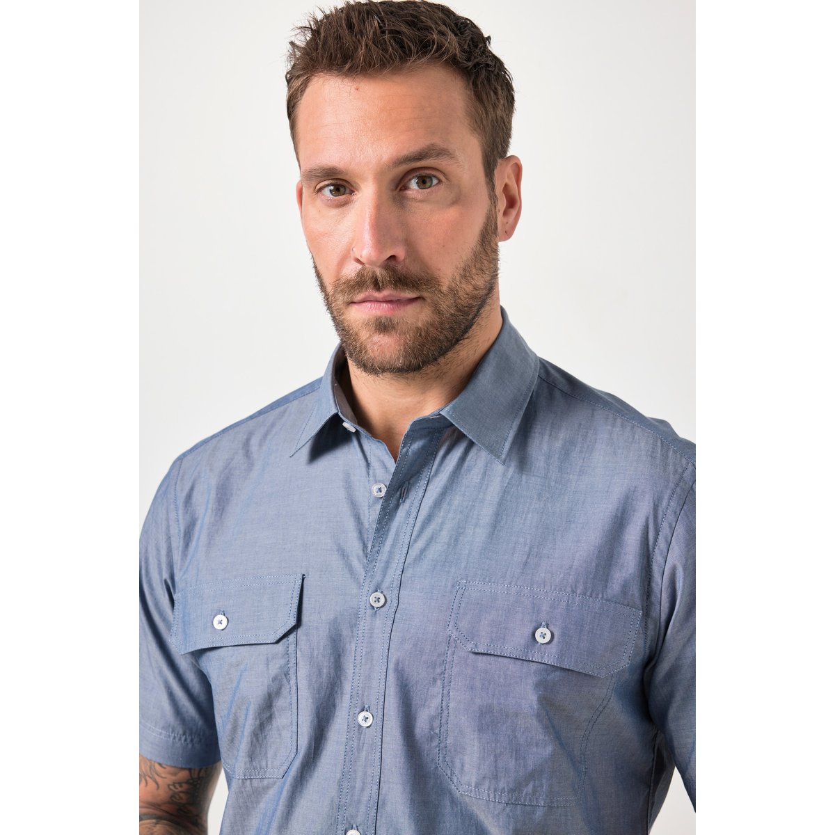 Chemise JP 1880 en chambray bleu jean, JP1880