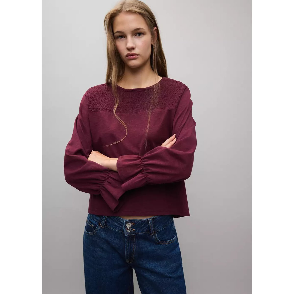 T-shirt coton nid d'abeille bordeaux, MANGO TEEN