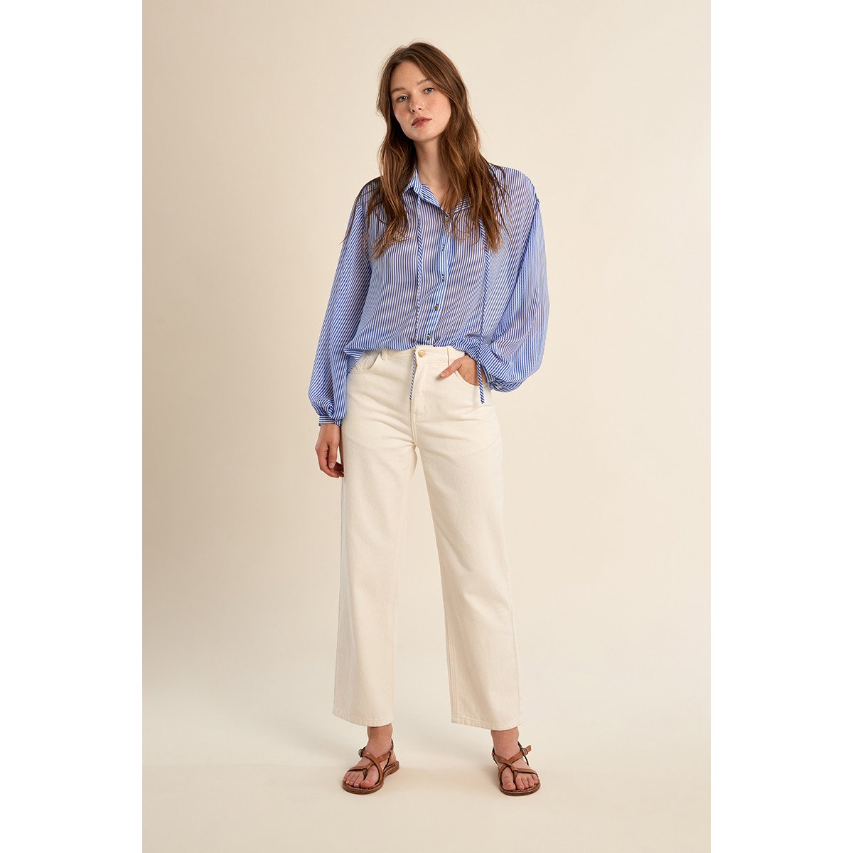 Large chemise rayée, en semi-transparence bleu, MOLLY BRACKEN