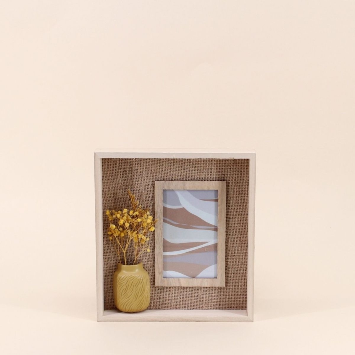 Cadre photo avec fleurs sécheés 24x22cm naturel, ORNAMI
