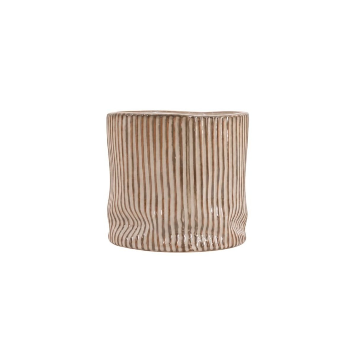 Cache-pot en céramique striée 16cm marron, ORNAMI
