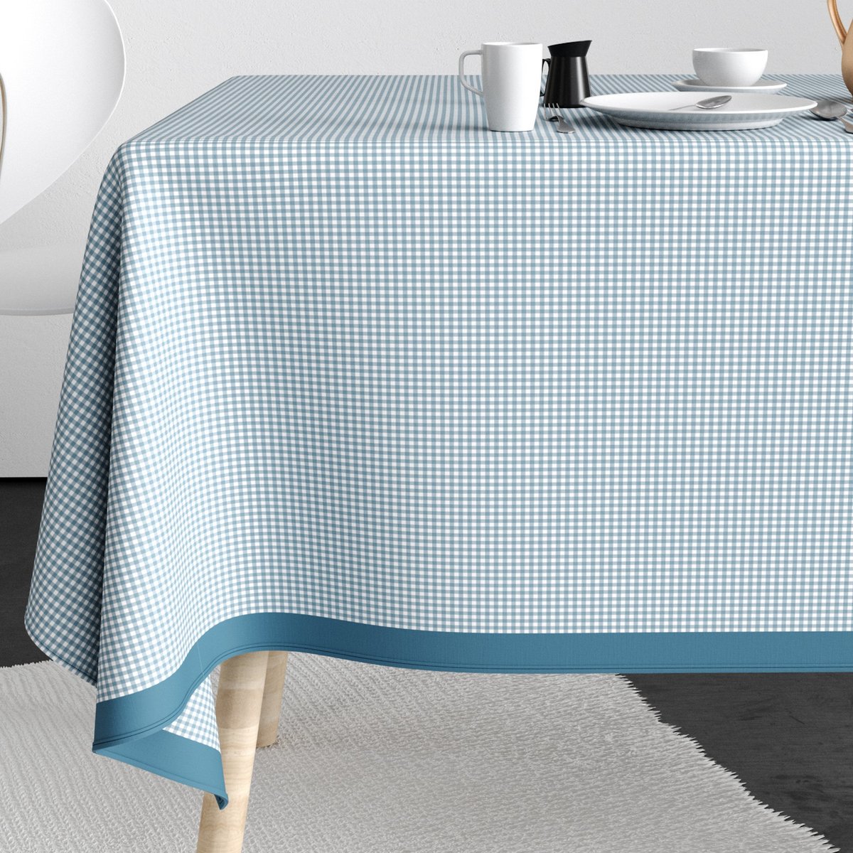 Nappe rectangulaire anti tache Coton Vichy Bleu bleu, EDEN