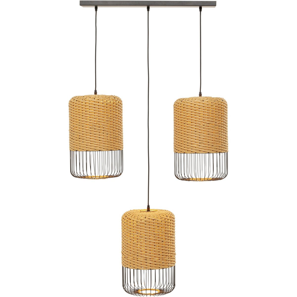 Suspension 3 abat-jours en rotin et acier, ALOHA beige, KARE DESIGN