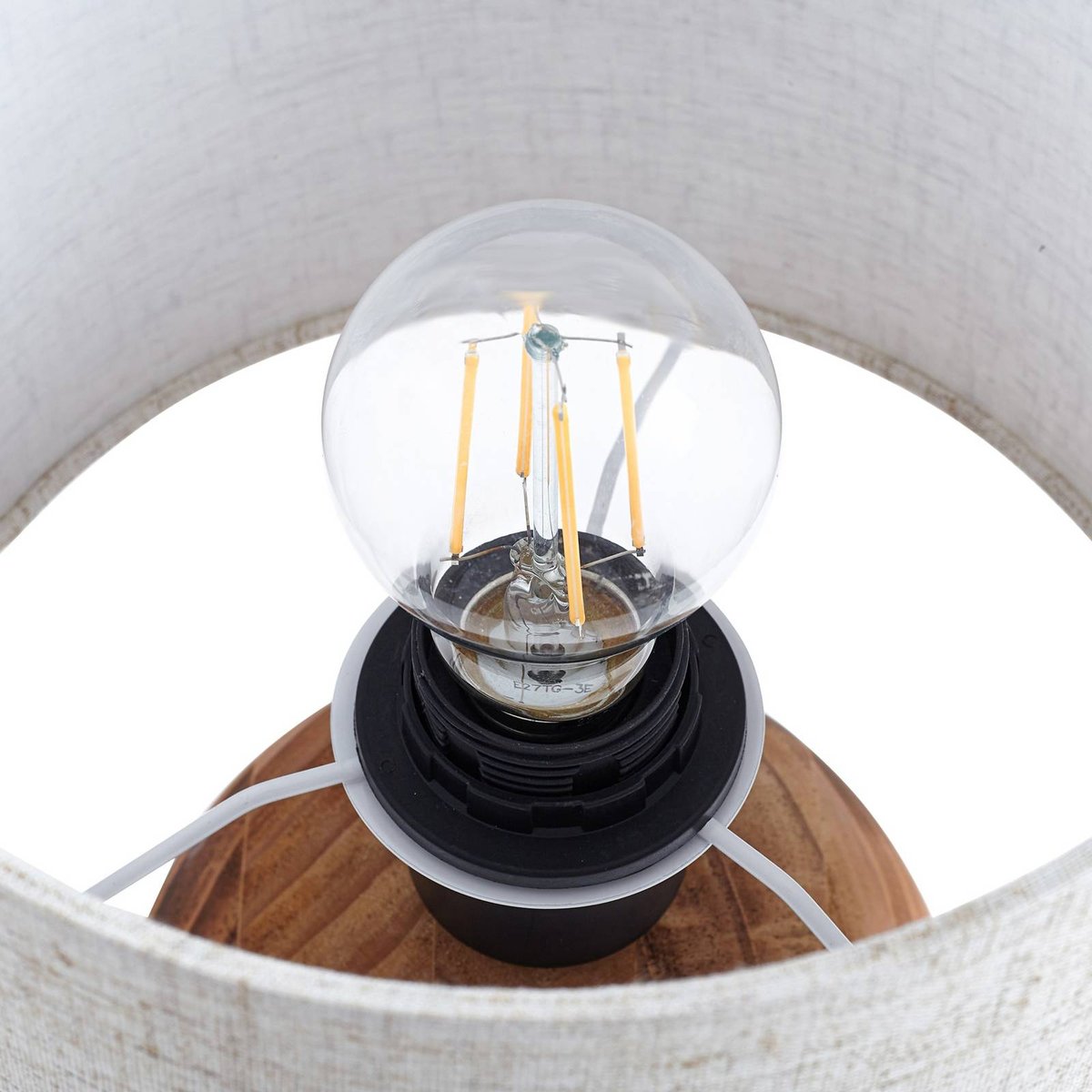 Lampe à poser en bois scandinave, Mayumi bois clair, gris clair, LINDBY