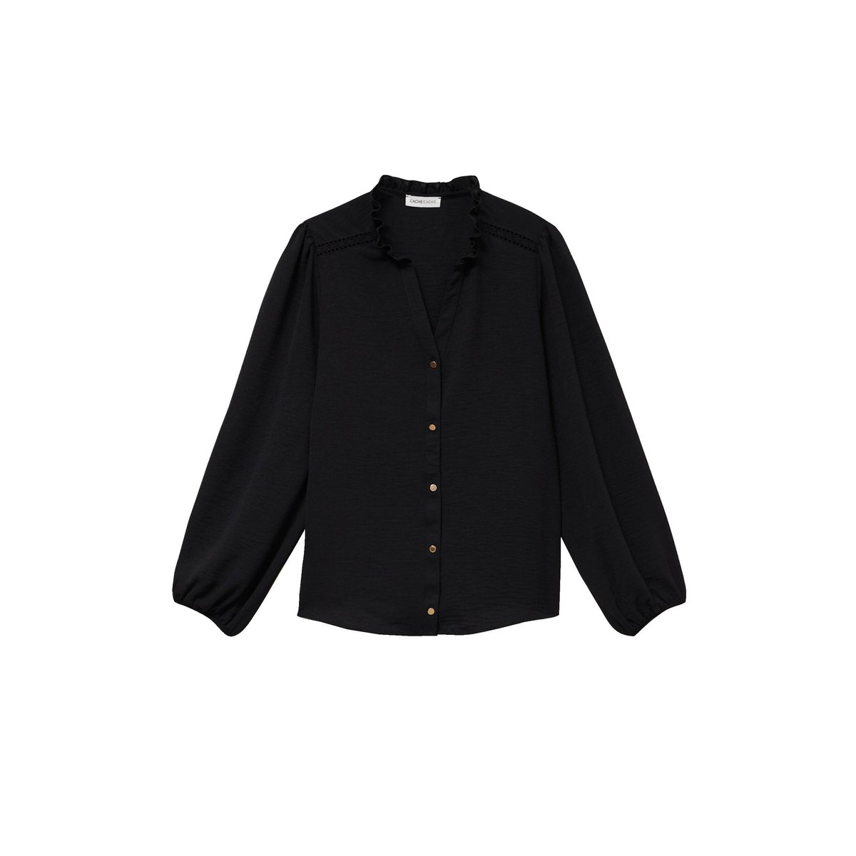 Blouse droite col v manches longues noir, CACHE CACHE