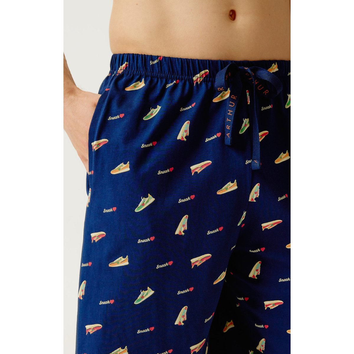 Pyjashort en coton imprimé Baskets marine, ARTHUR