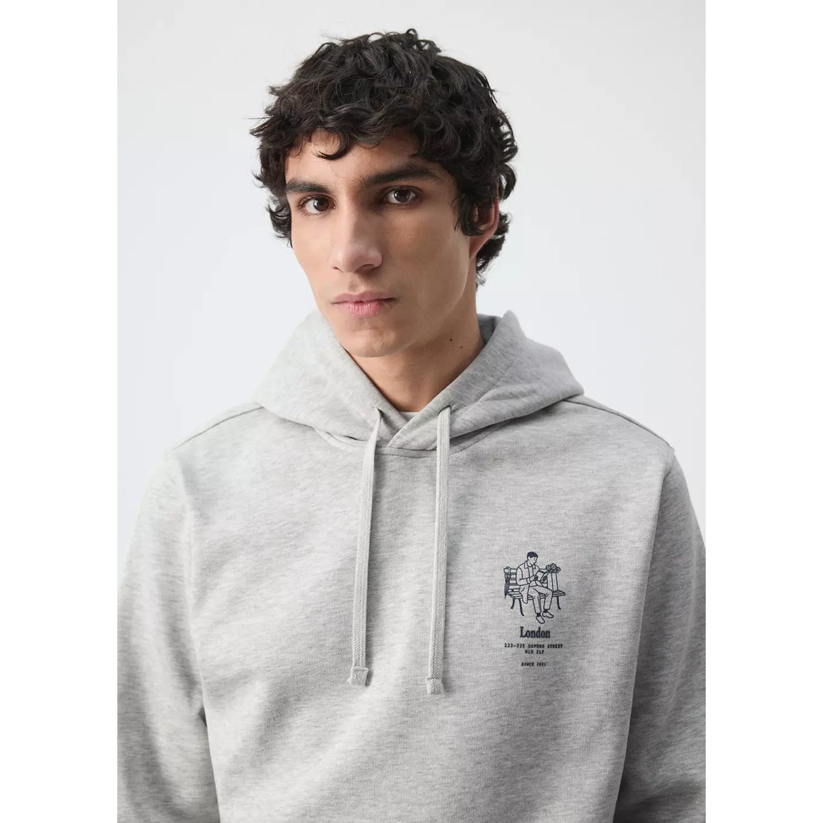Sweat-shirt capuche coton texte gris chiné moyen, MANGO MAN
