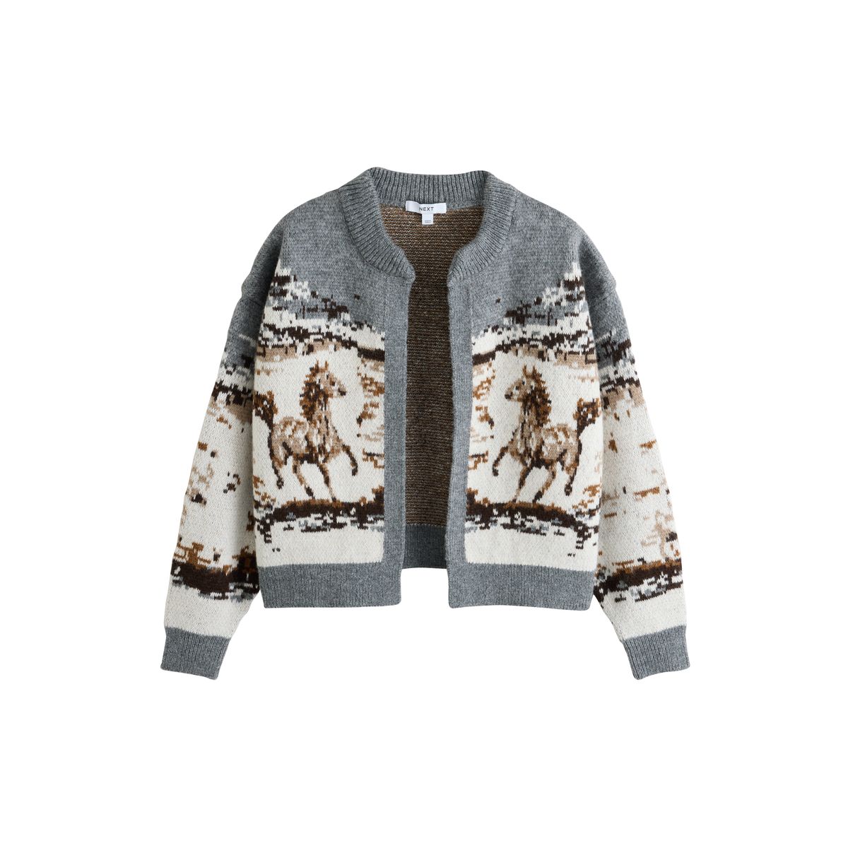 Cardigan en maille à motif jacquard cheval gris/brun, NEXT