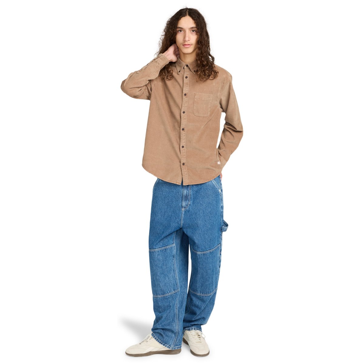 Chemise en velours côtelé BUTTON DOWN REGULAR CORDUROY gris caribou, ELEMENT