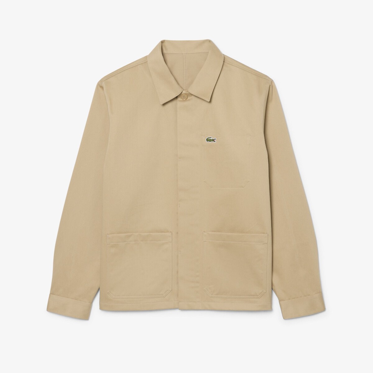 Sovracamicia in twill di cotone beige, LACOSTE