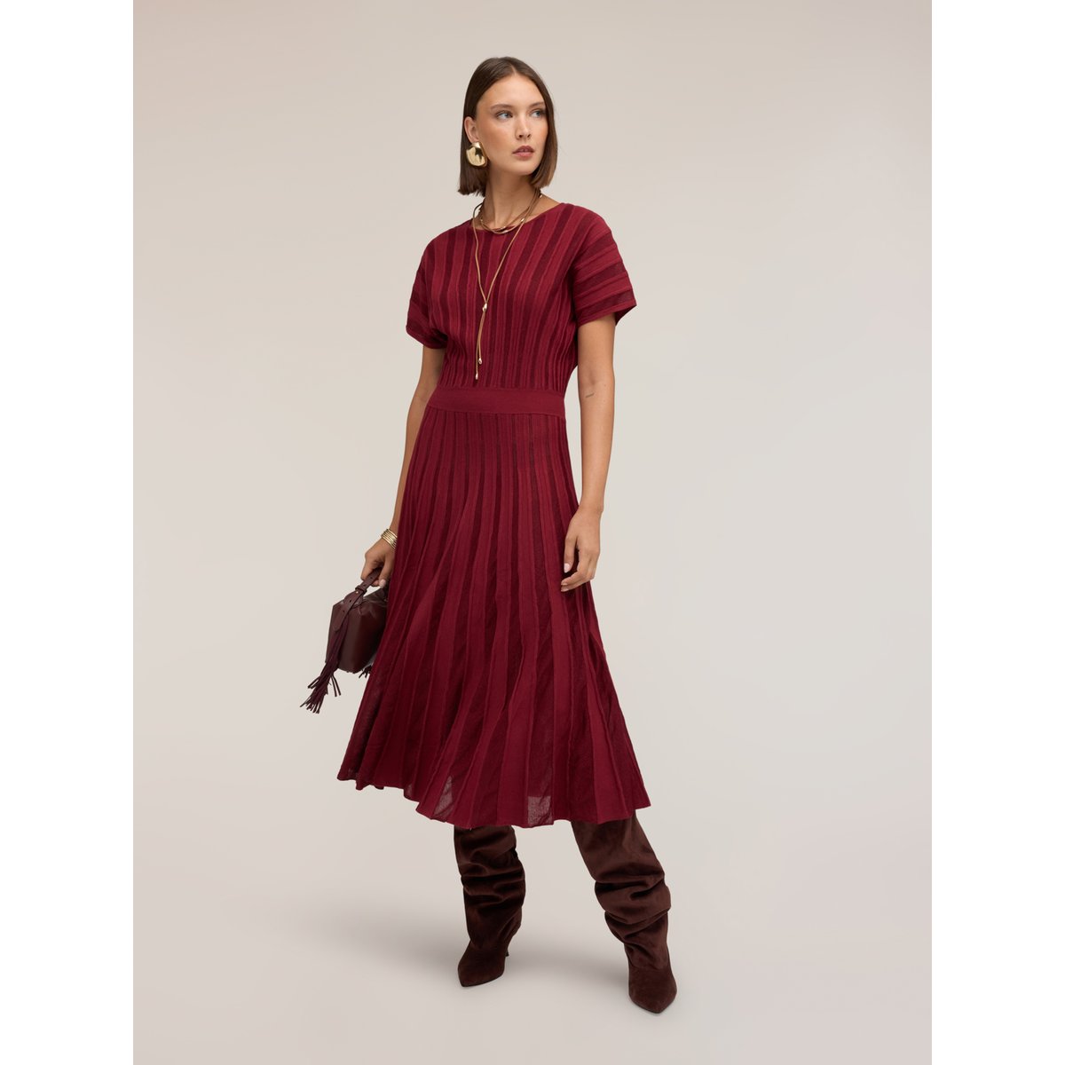 Robe évasée plissée rouge, MOTIVI