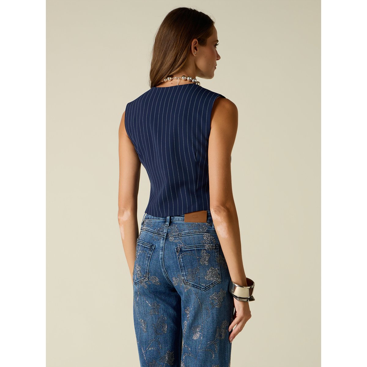 Gilet court à motif rayé bleu, OLTRE