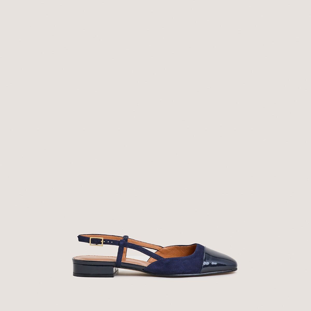 Dhapou Heeled Leather Ballet Pumps navy blue, JONAK