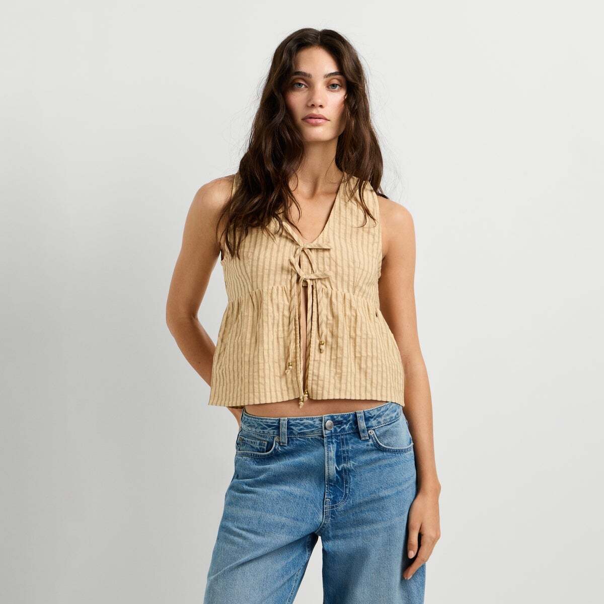 Blouse À Rayures Sans Manches beige vanille, PEPE JEANS