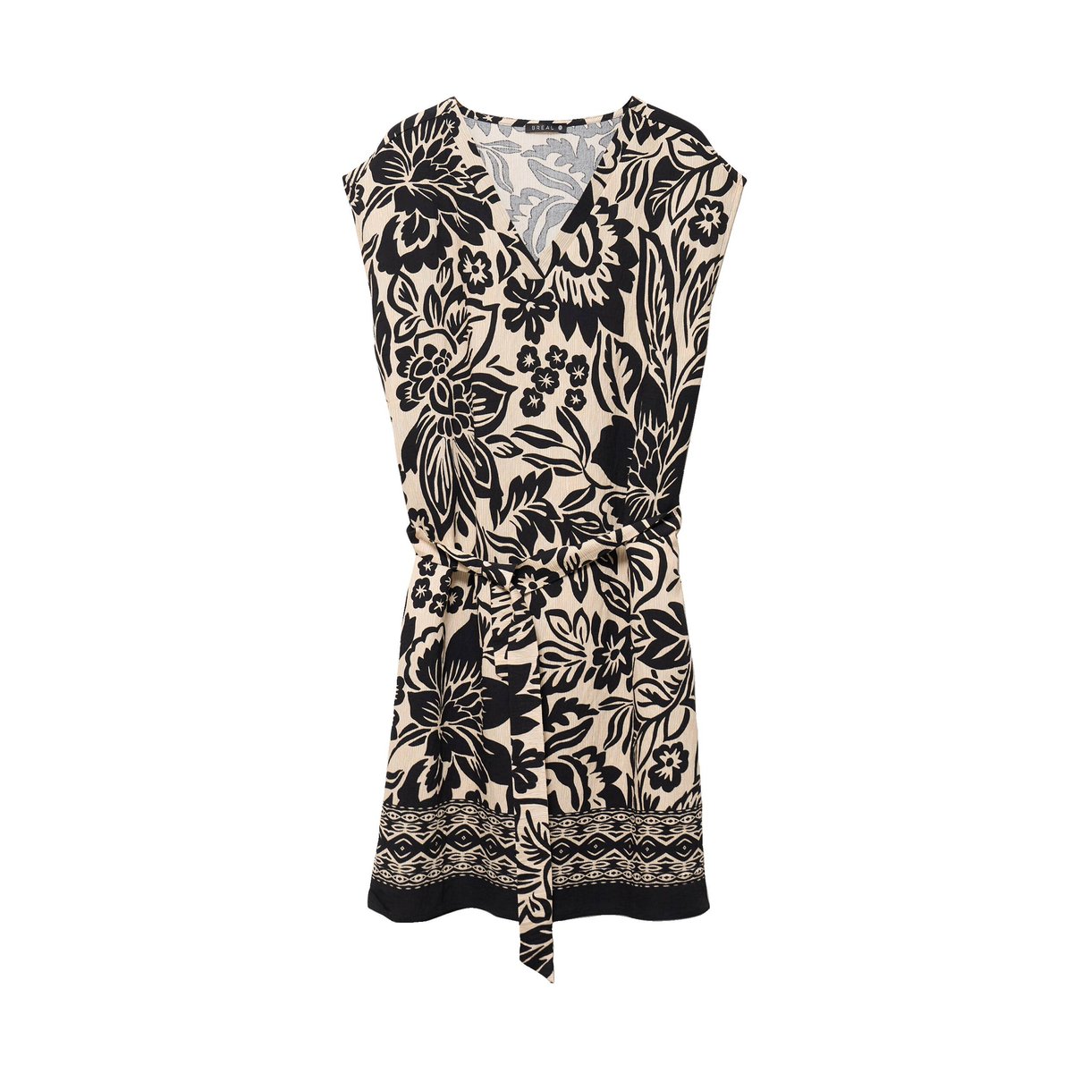 Robe droite courte col V manches courtes noir, BREAL