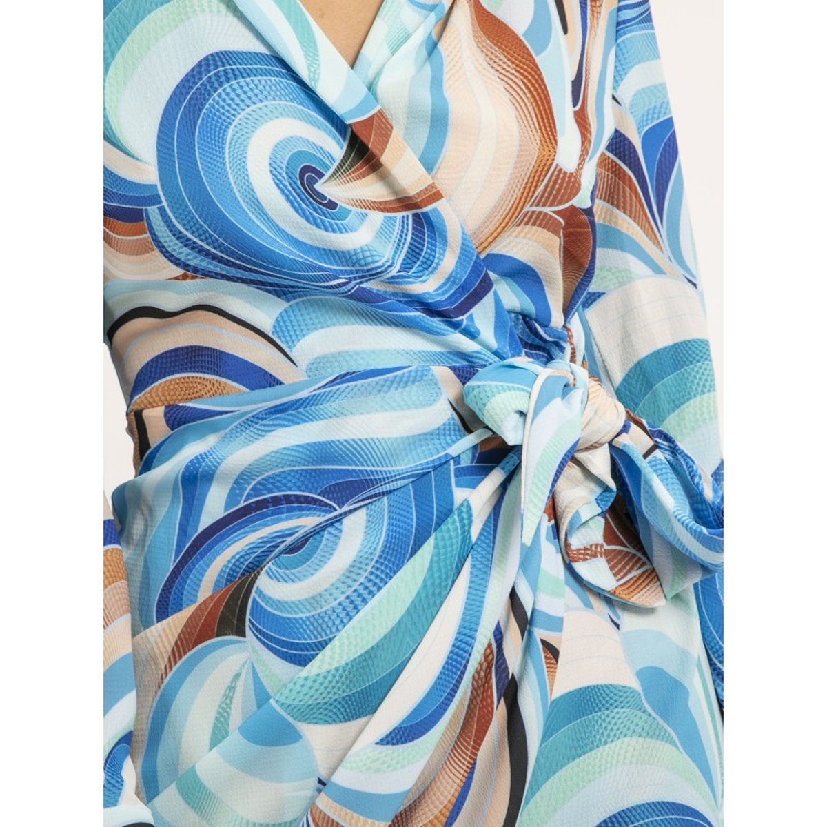 Robe Courte Portefeuille Motifs Indika bleu, DONA LISA