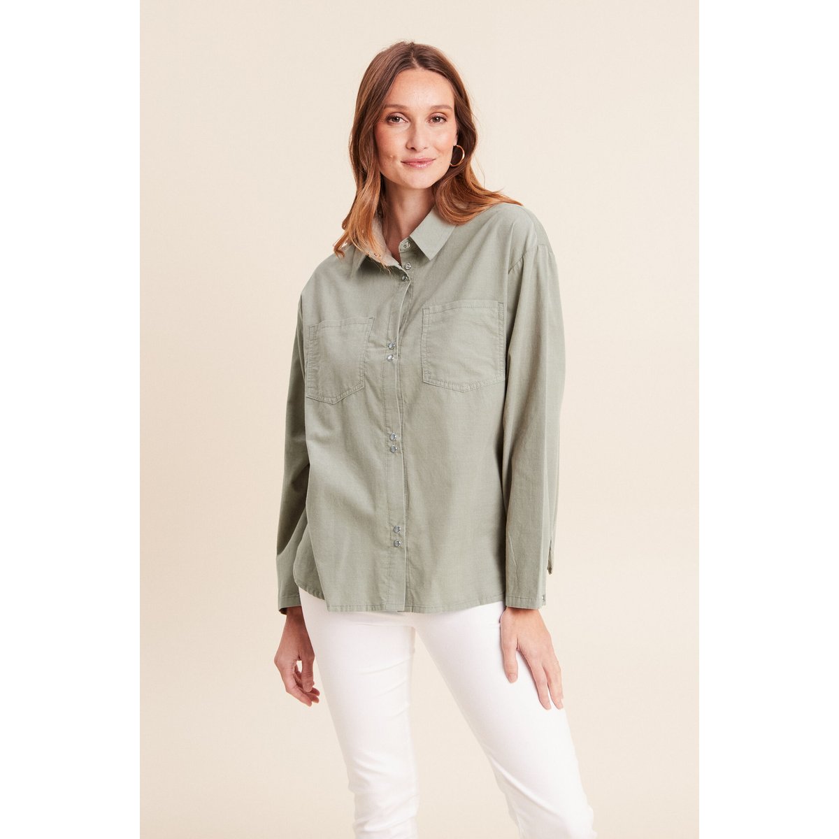 Chemise ample en velours milleraie vert clair, BREAL