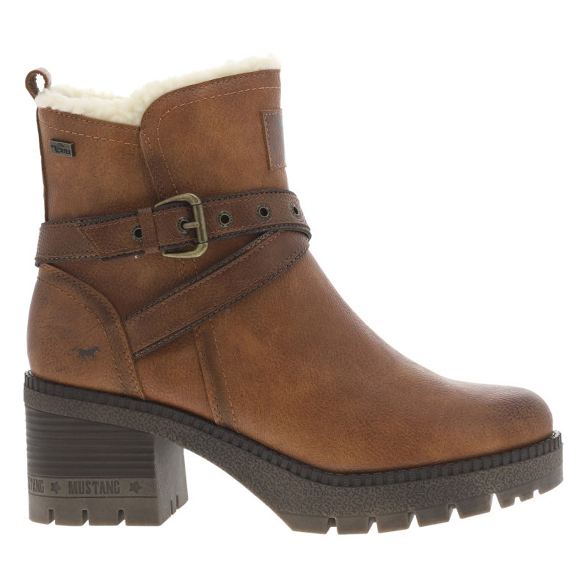 Boots grises à talon décroché moyen avec un zip et une boucle décorative cognac, MUSTANG