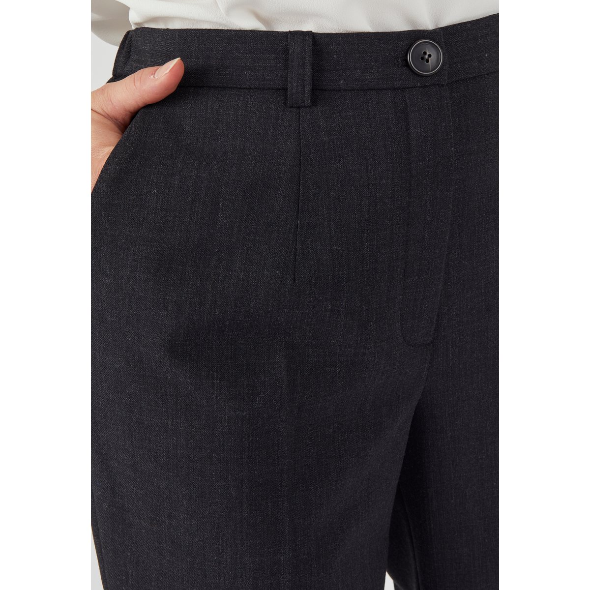 Pantalon large mélange laine bi-stretch gris anthracite chiné, DAMART