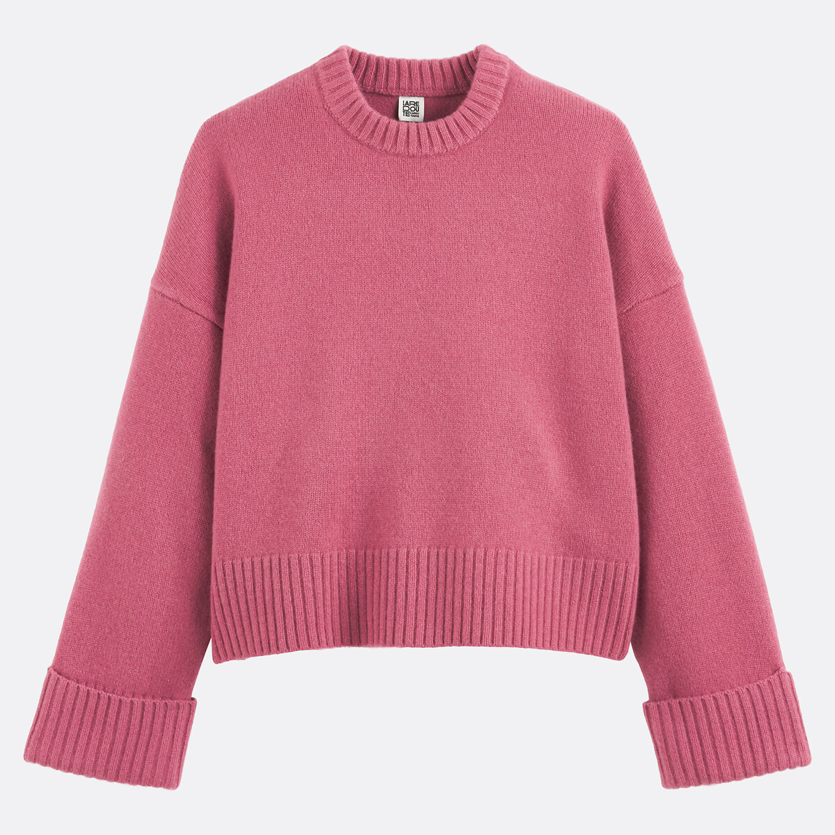Jersey de lana, cuello redondo, punto grande rosa , LA REDOUTE COLLECTIONS