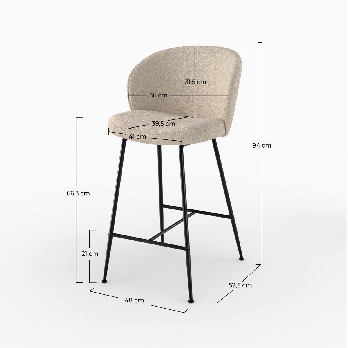 Chaise de bar en tissu bouclé 66 cm - GROOM beige, MAISON PAVANE