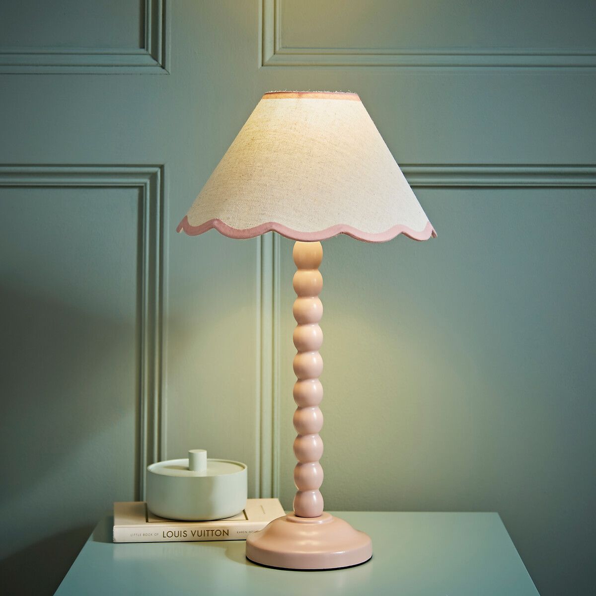 Bobbie Painted Bobbin Table Lamp with Scallop Shade pink, SO'HOME