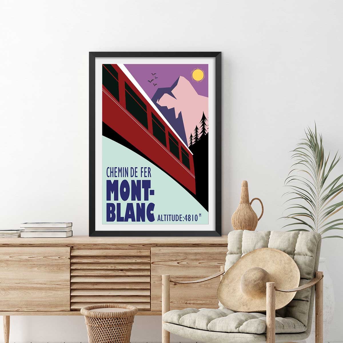 Affiche Terminus chamonix 4810m affiche + cadre en bois - noir, HEXOA