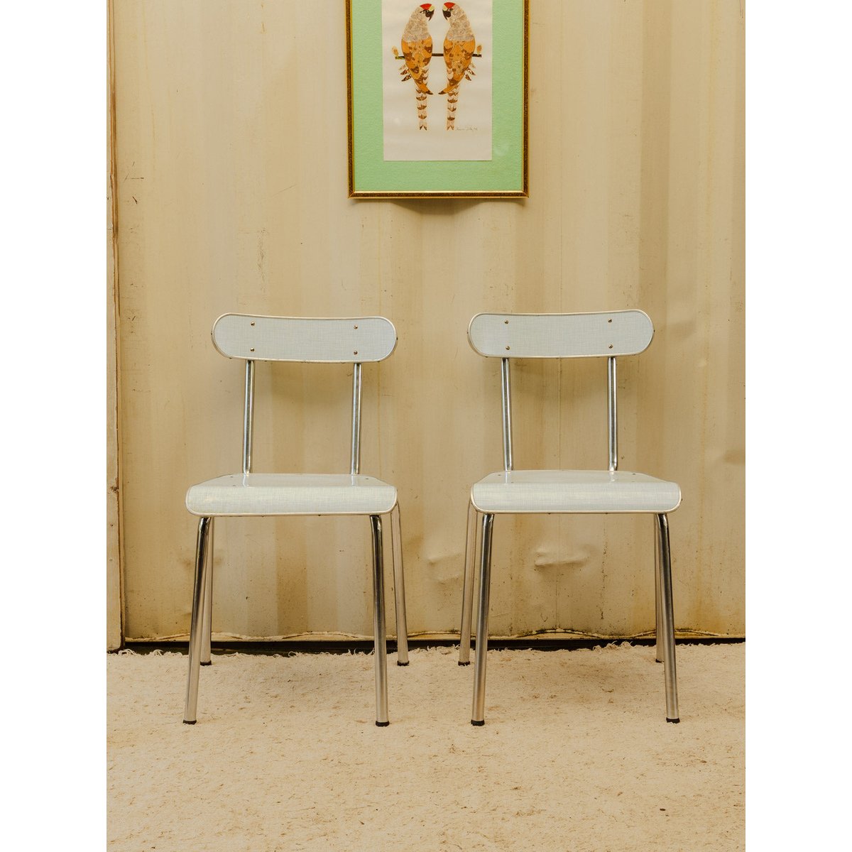 Lot de 4 chaises chromées et formica Alma N°2147 - Bon état bleu clair, DEBONGOUT