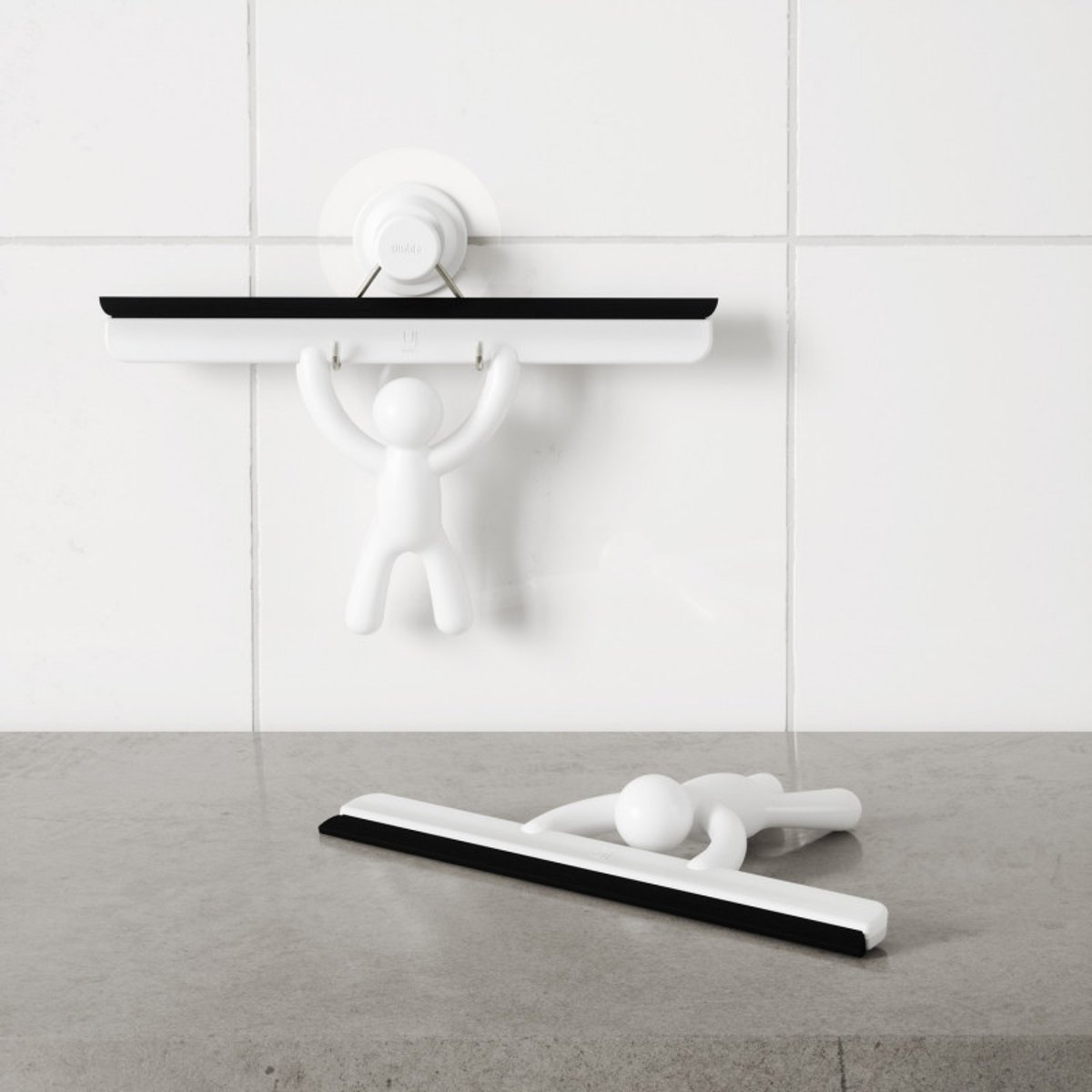 Raclette de douche à ventouse design BUDDY blanc, UMBRA
