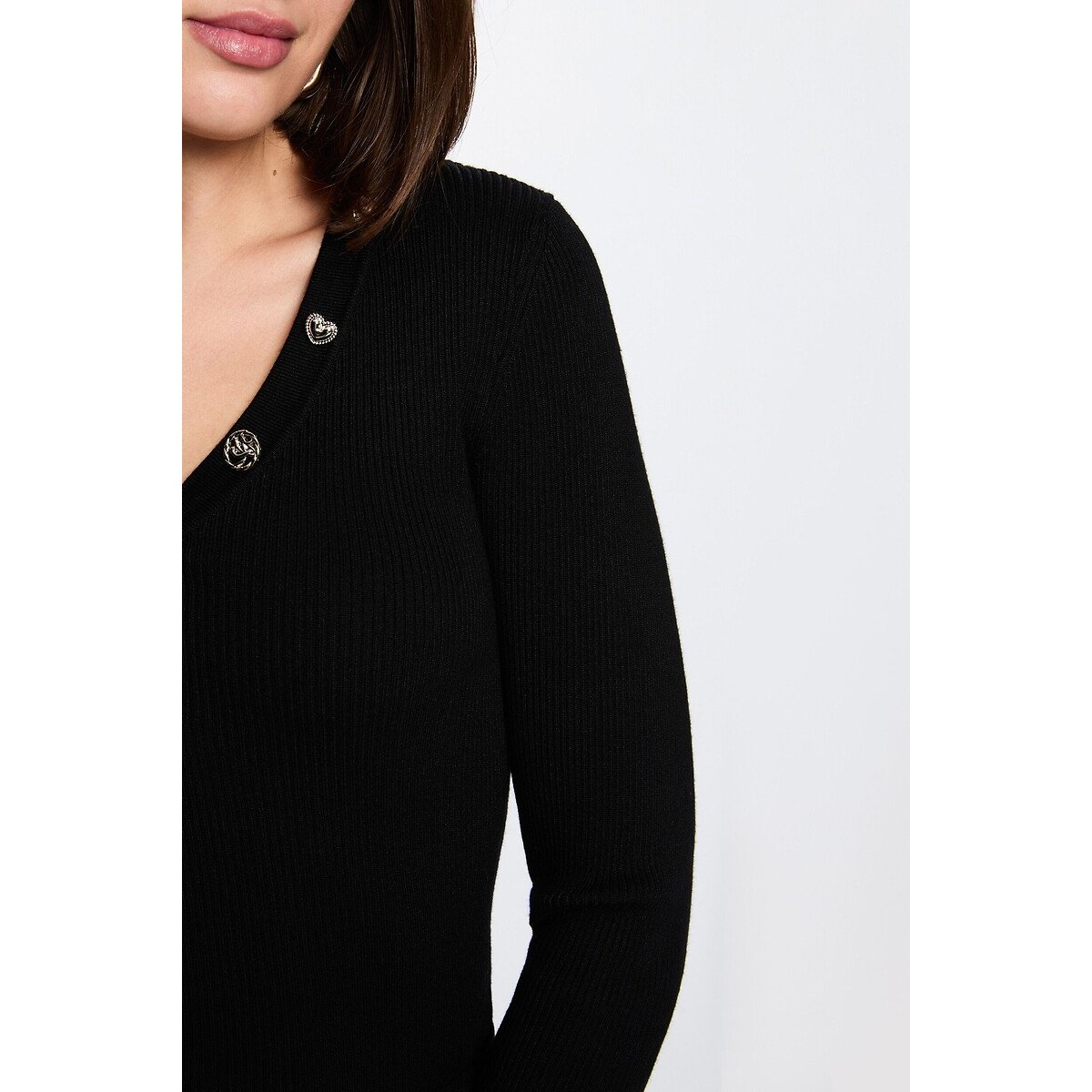 Pull col V fantaisie noir, MORGAN
