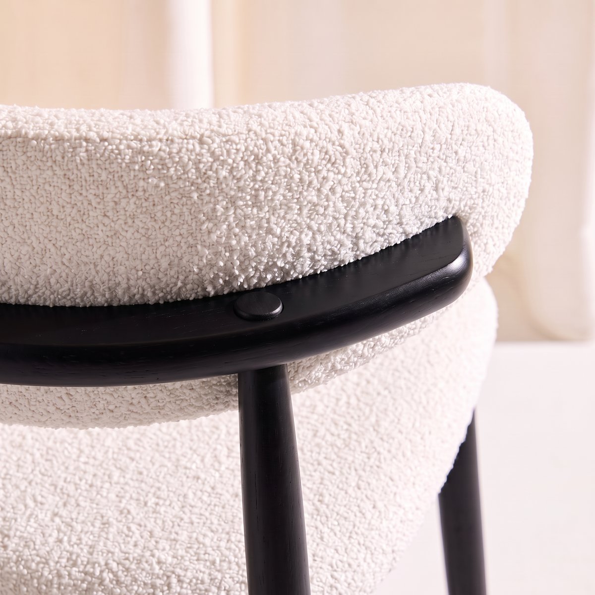 Tabouret de bar bois d'hévéa et tissu bouclette (lot de 2) PAOLA noir, SWEEEK