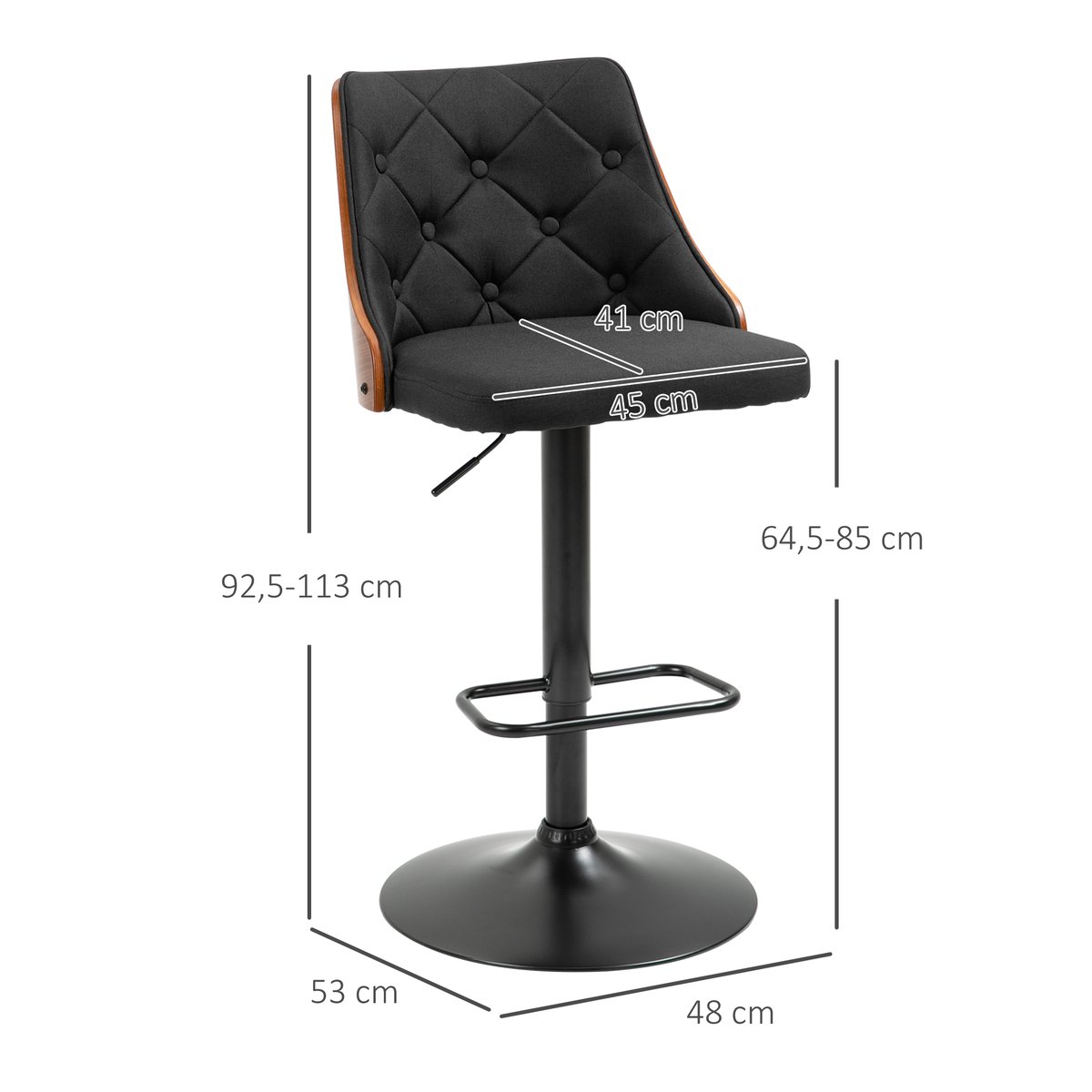 Tabouret de bar Lin polyester Noir noir, HOMCOM
