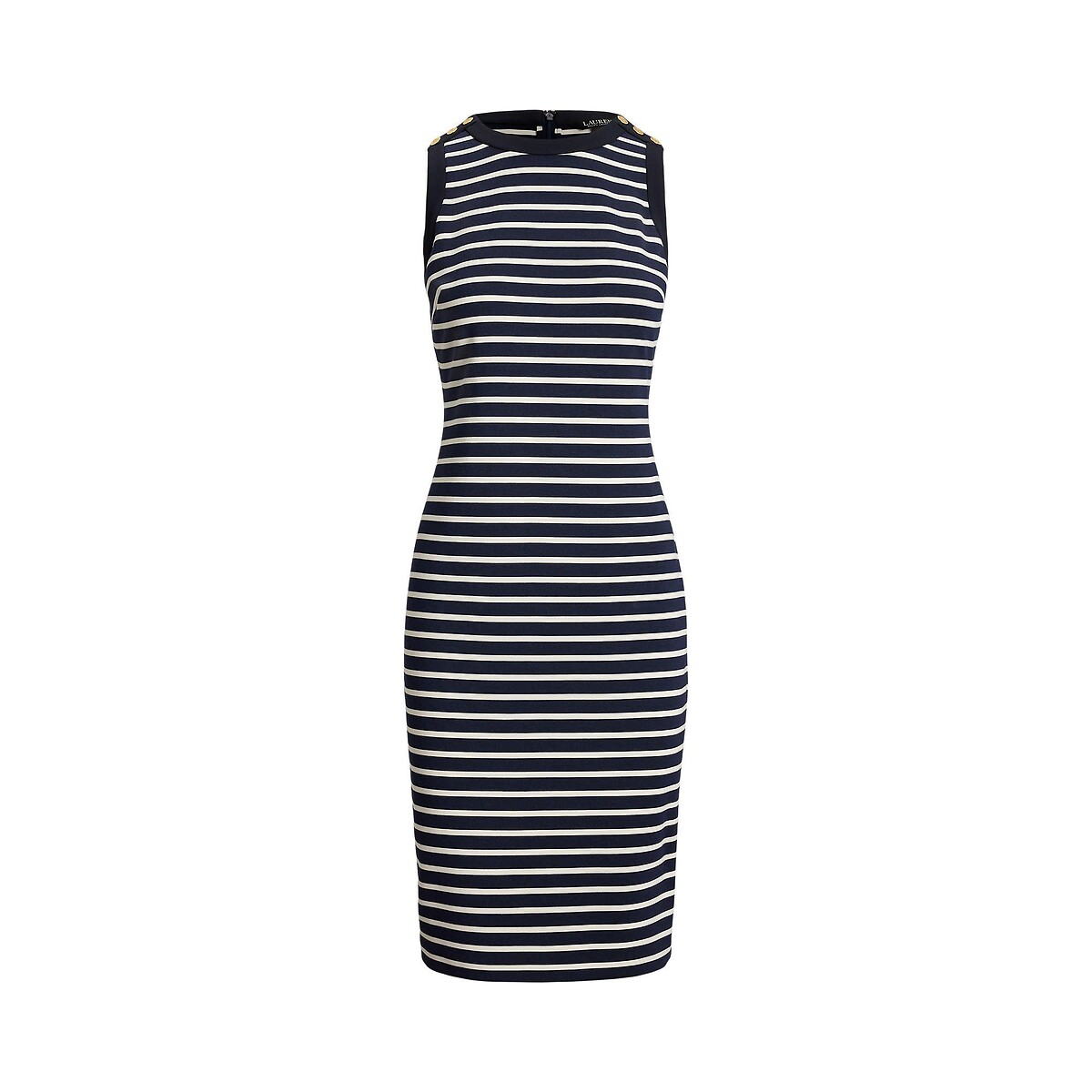 Robe courte rayée sans manches col rond  rayé marine/écru, LAUREN RALPH LAUREN