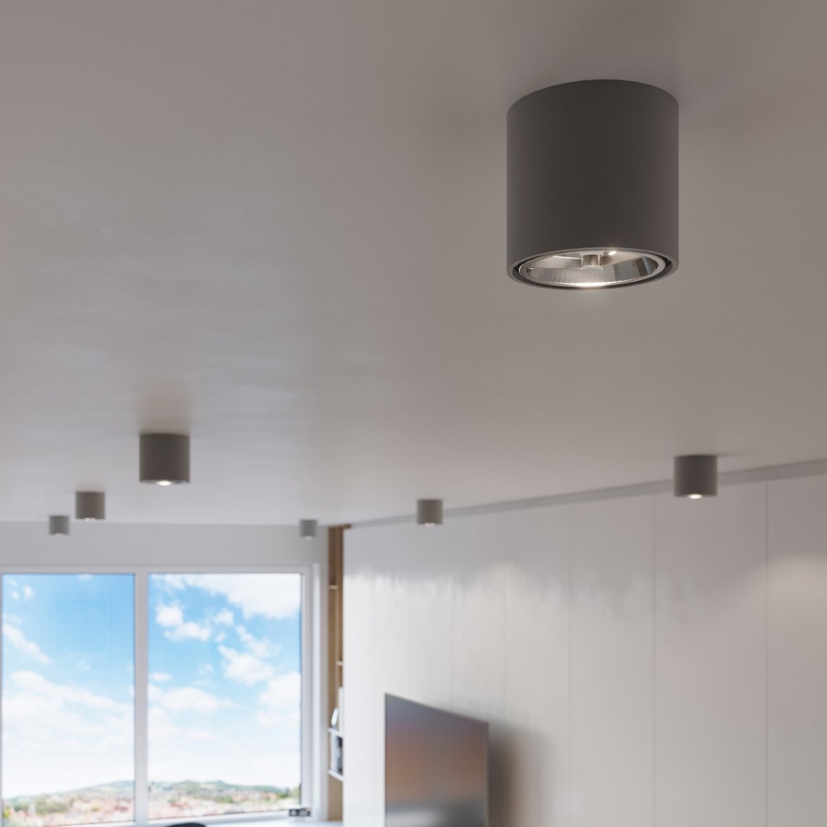 Plafonnier Aluminium Gris GU10/ES111 1 Tiube gris, EDEN