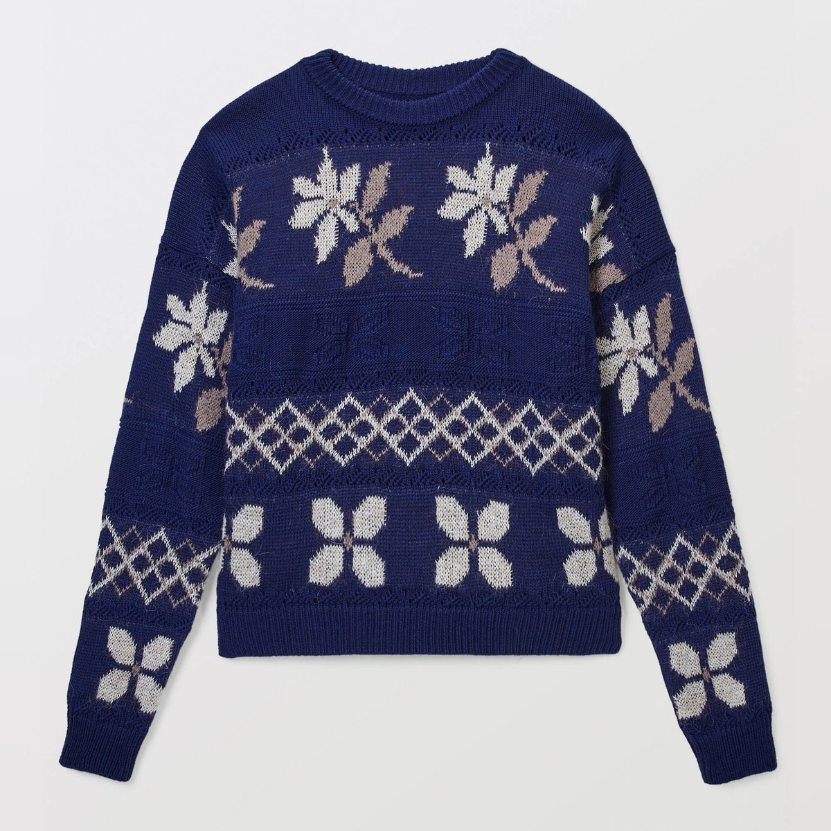 Pull jacquard à fleurs contenant de la laine marine, MONOPRIX
