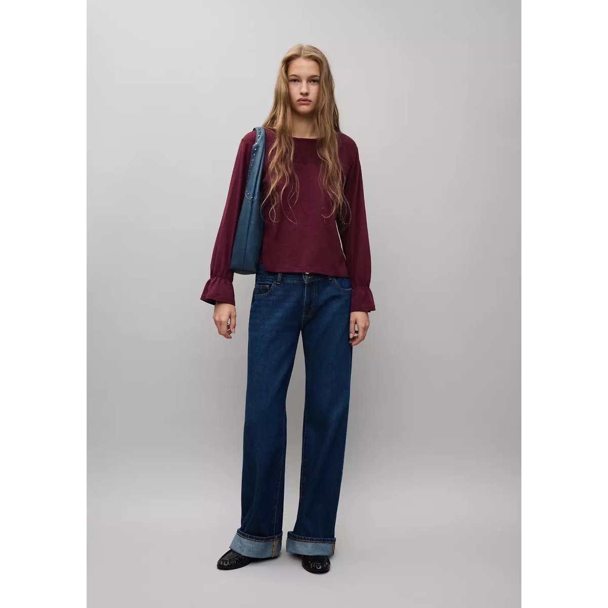 T-shirt coton nid d'abeille bordeaux, MANGO TEEN