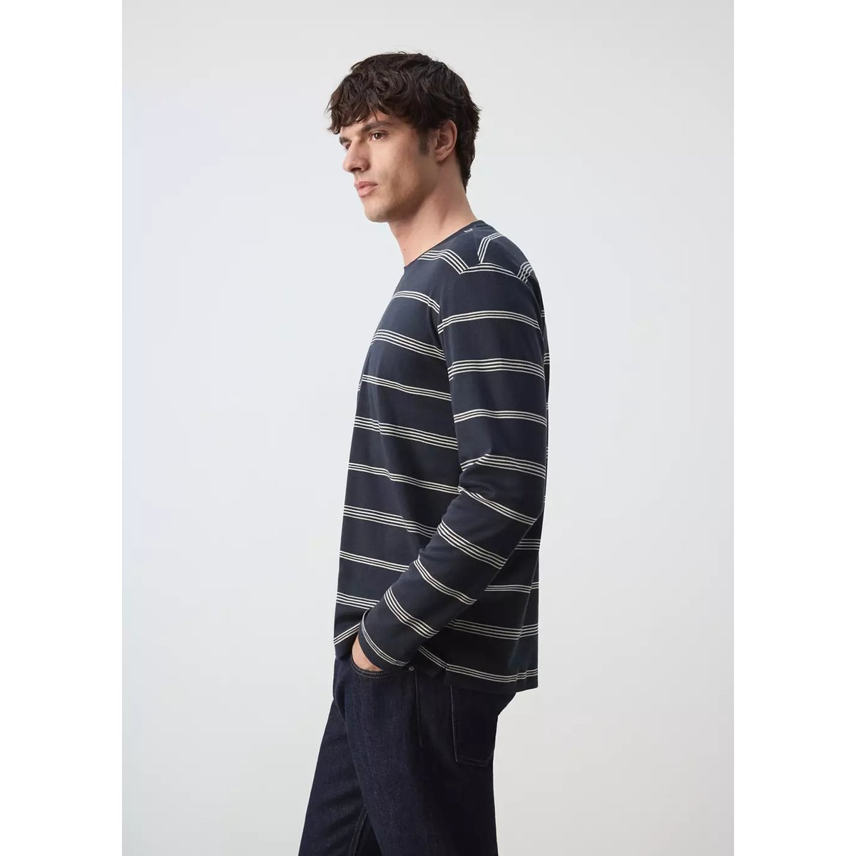 T-shirt 100 % coton rayures bleu marine, MANGO MAN