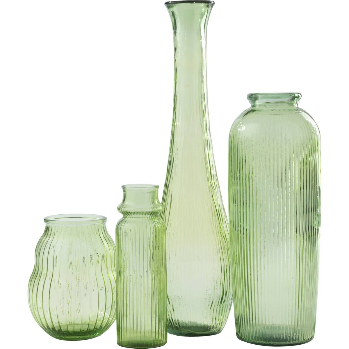 Vase strié en verre soufflé vert clair, RECOLLECTION