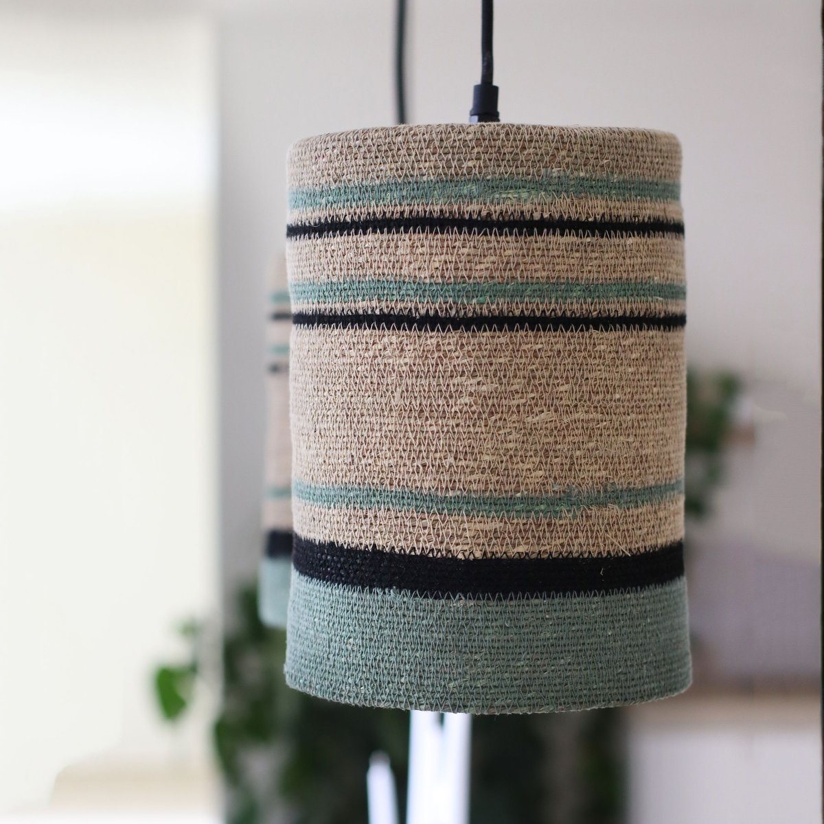 Suspension en jonc de mer, BARBADE naturel-vert, NOW'S HOME