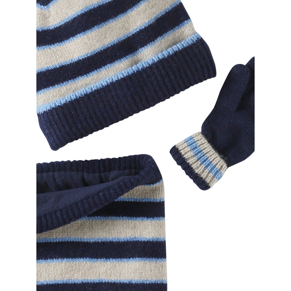 Ensemble bonnet, snood et mitaines blanc chiné, VERTBAUDET