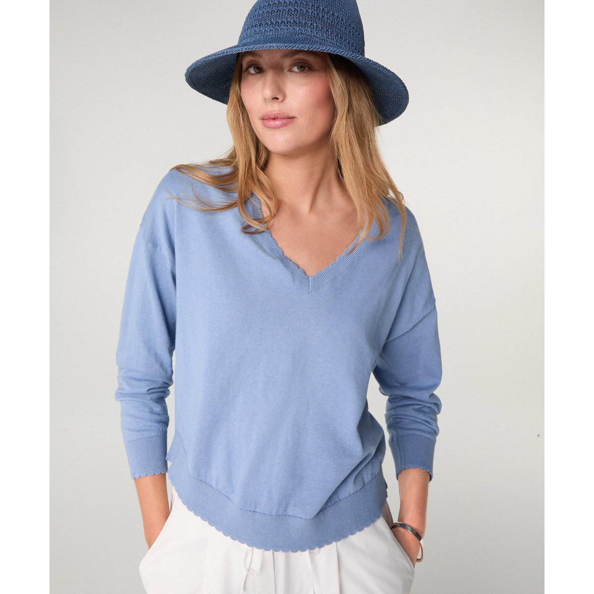 Pull col V bleu gris, RODIER