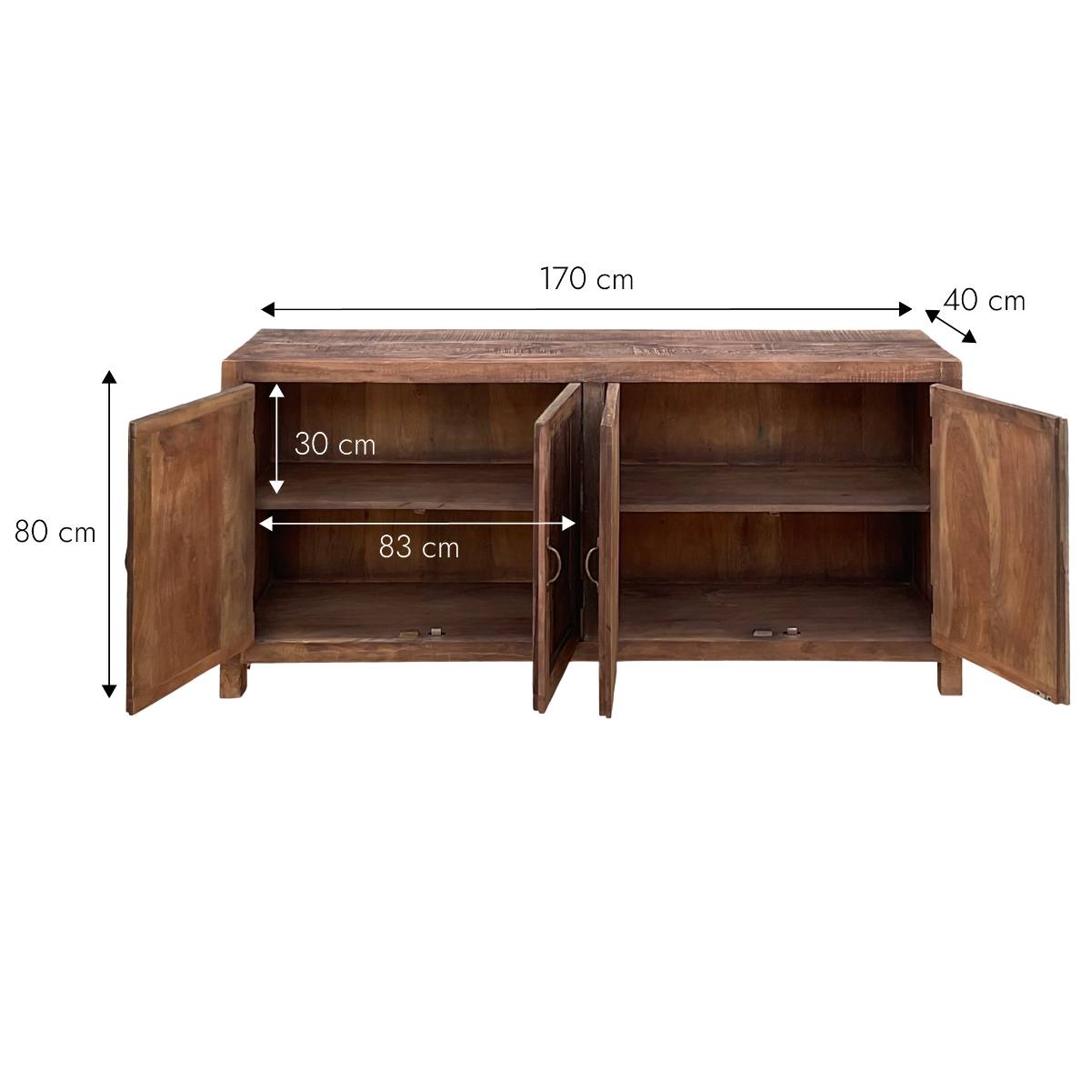 Buffet 4 portes en bois recyclé INDRA bois foncé, MADE IN MEUBLES
