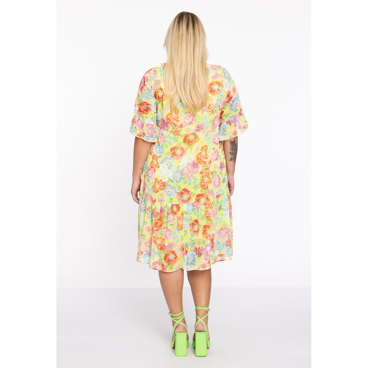 Robe imprimé / imprimée floral vert vif, YOEK