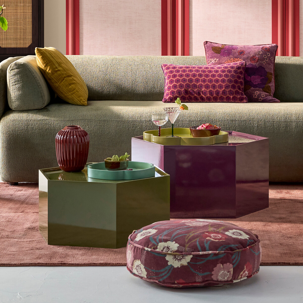 Cojín de suelo de terciopelo Ø50 cm, Mowan multicolor, LA REDOUTE INTERIEURS