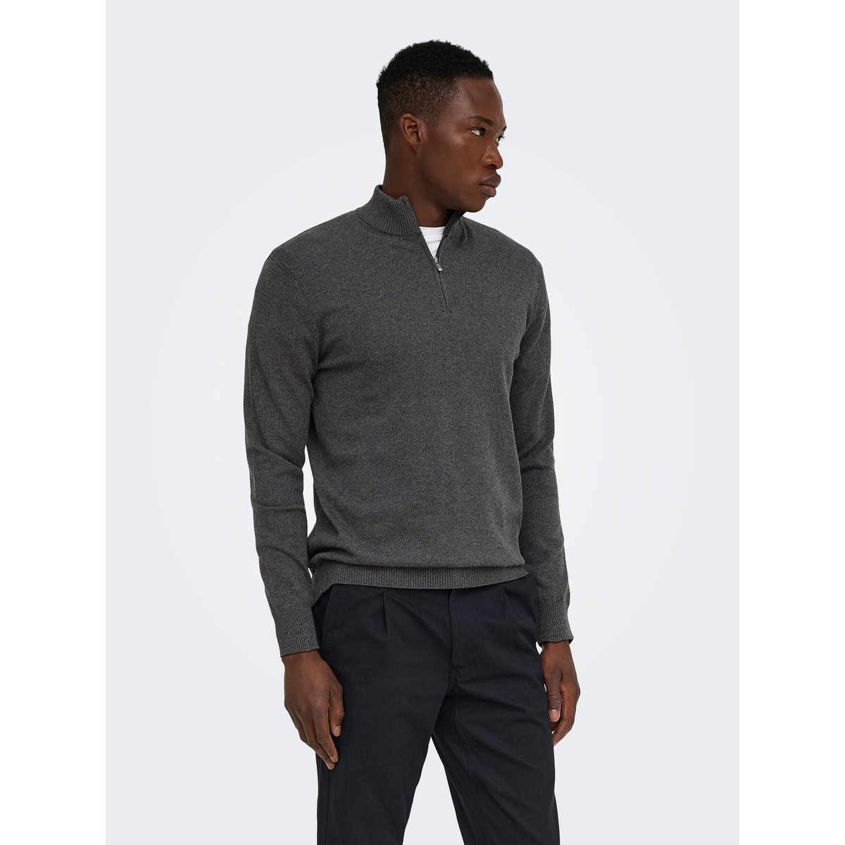 Pull En Maille dark grey melange 1, ONLY & SONS