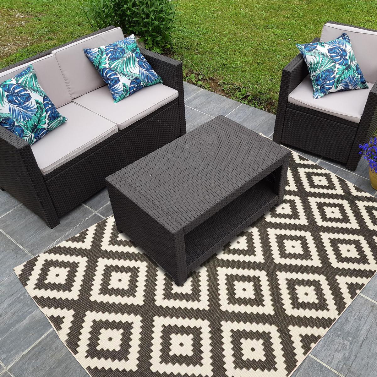 Tapis extérieur, kilim reversible LYN2 I REVERSIBLE noir, crème, UN AMOUR DE TAPIS